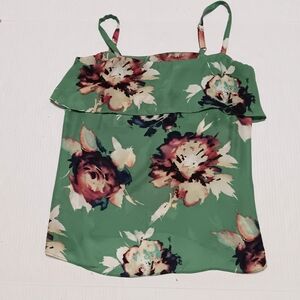 CAbi green floral print camisole tank adjustable straps, XS